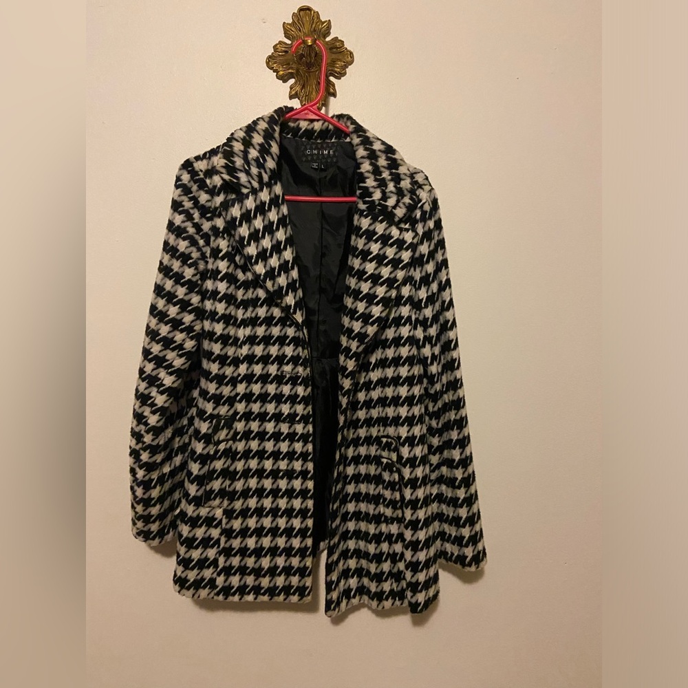 Chime Elegant Houndstooth Teddy Peacoat Jacket